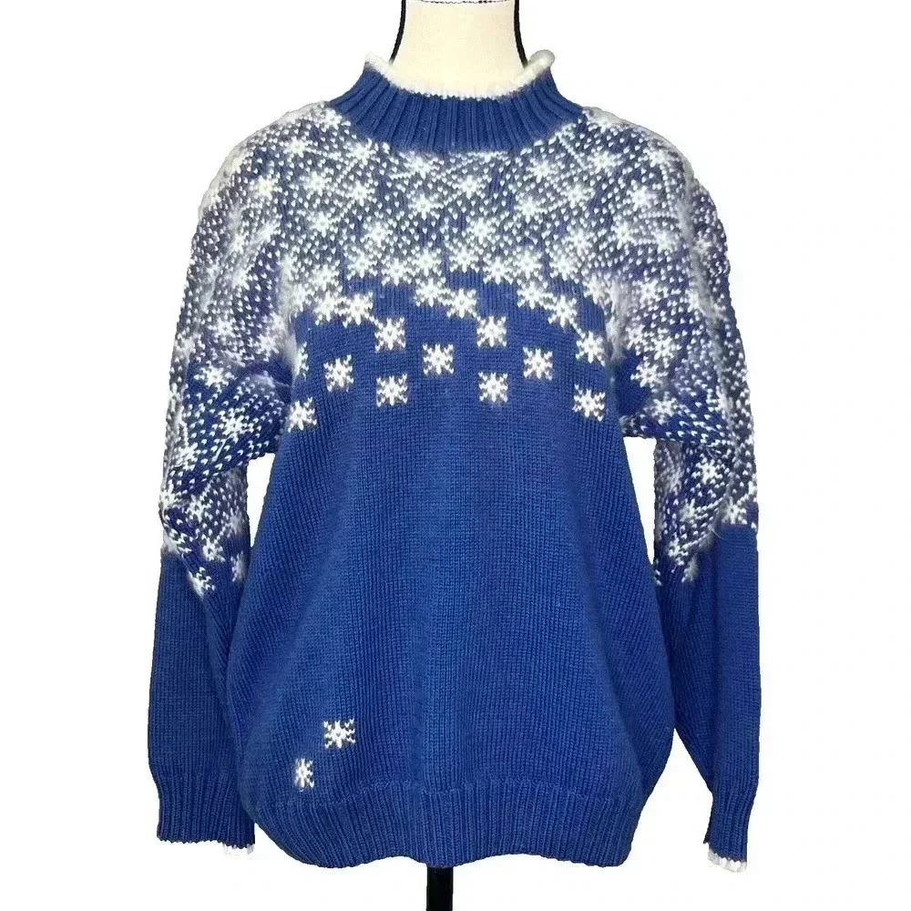 Vintage CEAU‎ MAR Sz M Wool Angora Pullover Sweater USA Made Snowflakes Winter